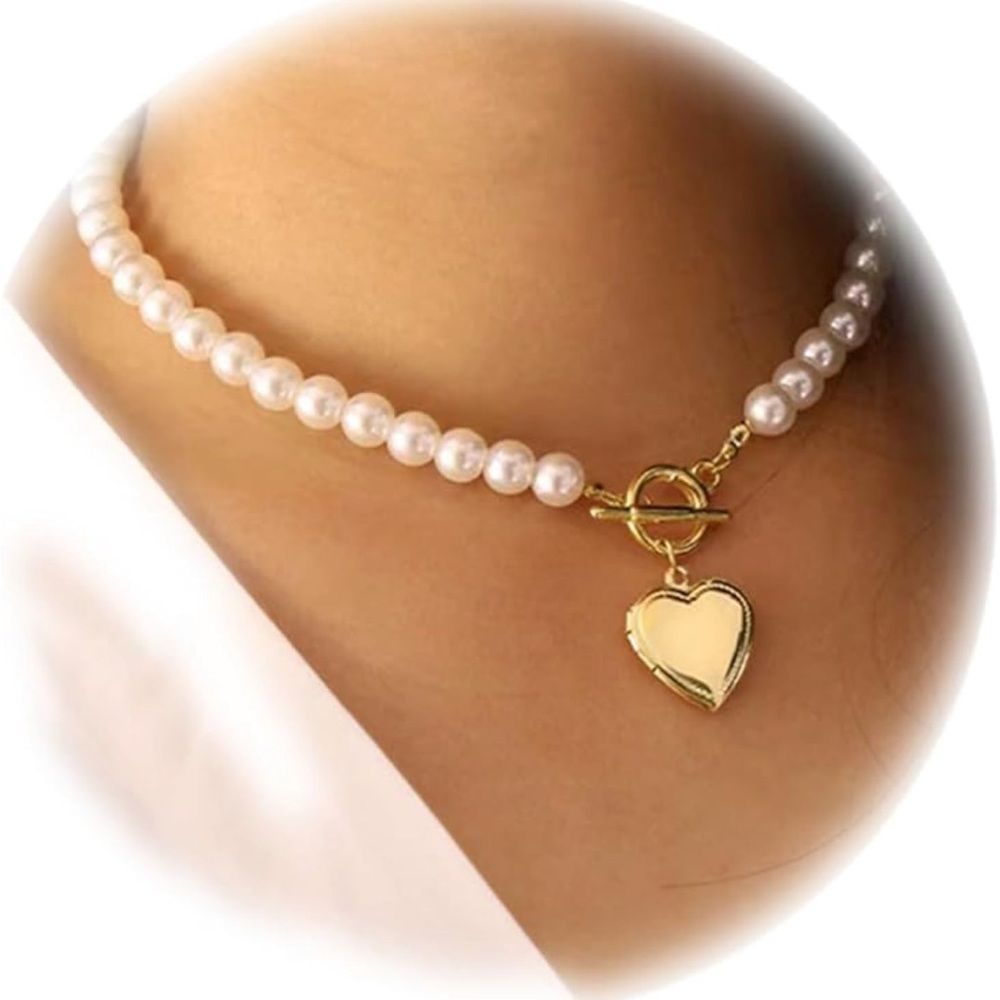 Pearl Heart Gold open heart ❤️ necklace